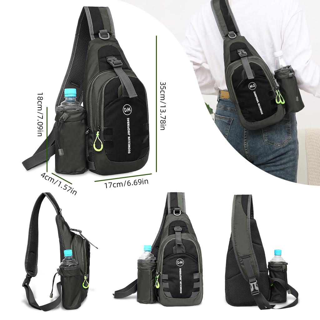 GUSTAVE Outdoor Sling Bag for Men with Dual Layer Design and Removable Bottle Pouch | Waterproof Nylon Chest Pack for Riding and Daily Use
