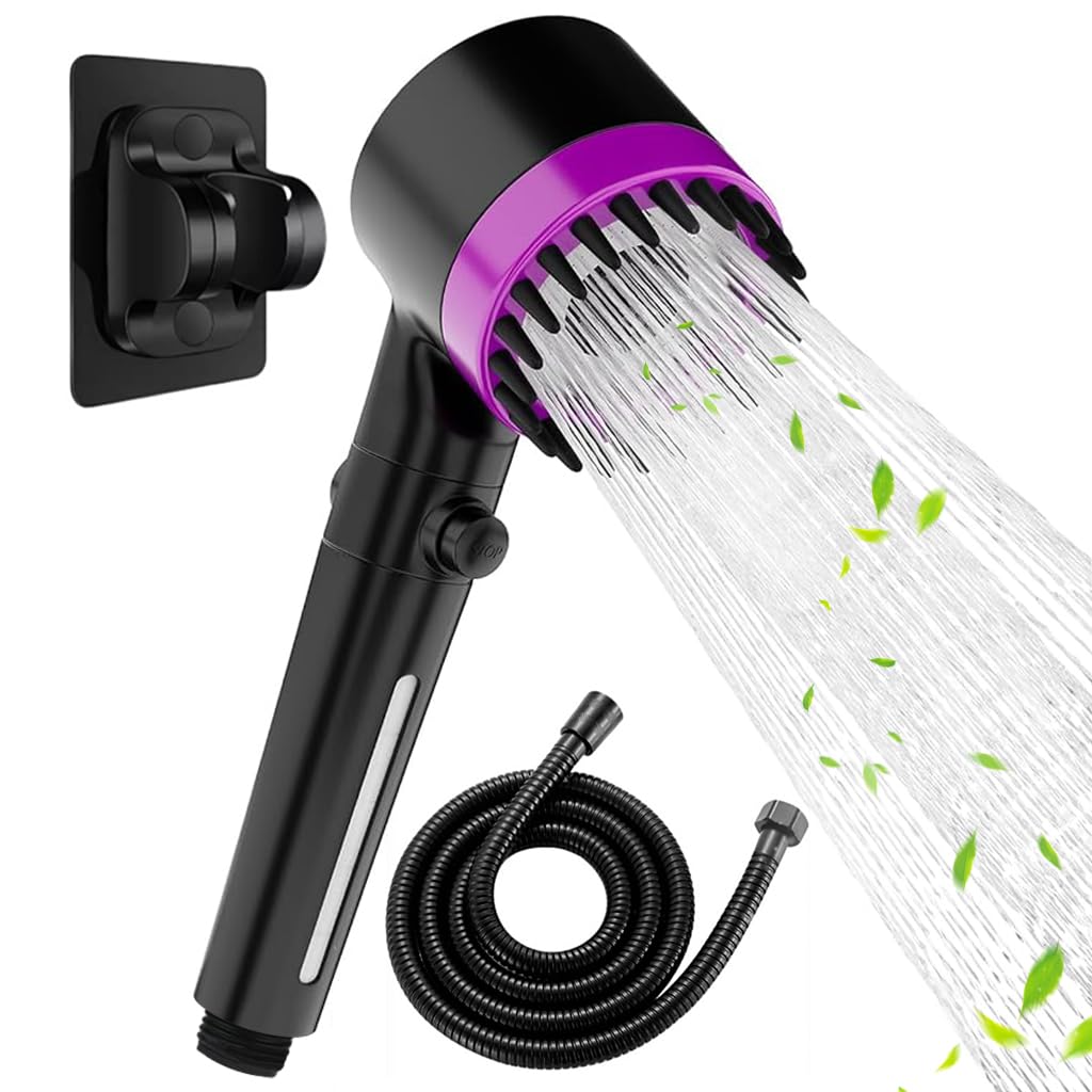 HASTHIP® Hand Shower for Bathroom, 3 Modes High Pressure Handheld Shower Head with Pause Button Hard Water Softener with Filter Core, 59'' Staintaless Steel Hose and Wall Shower Head Holder (Black)