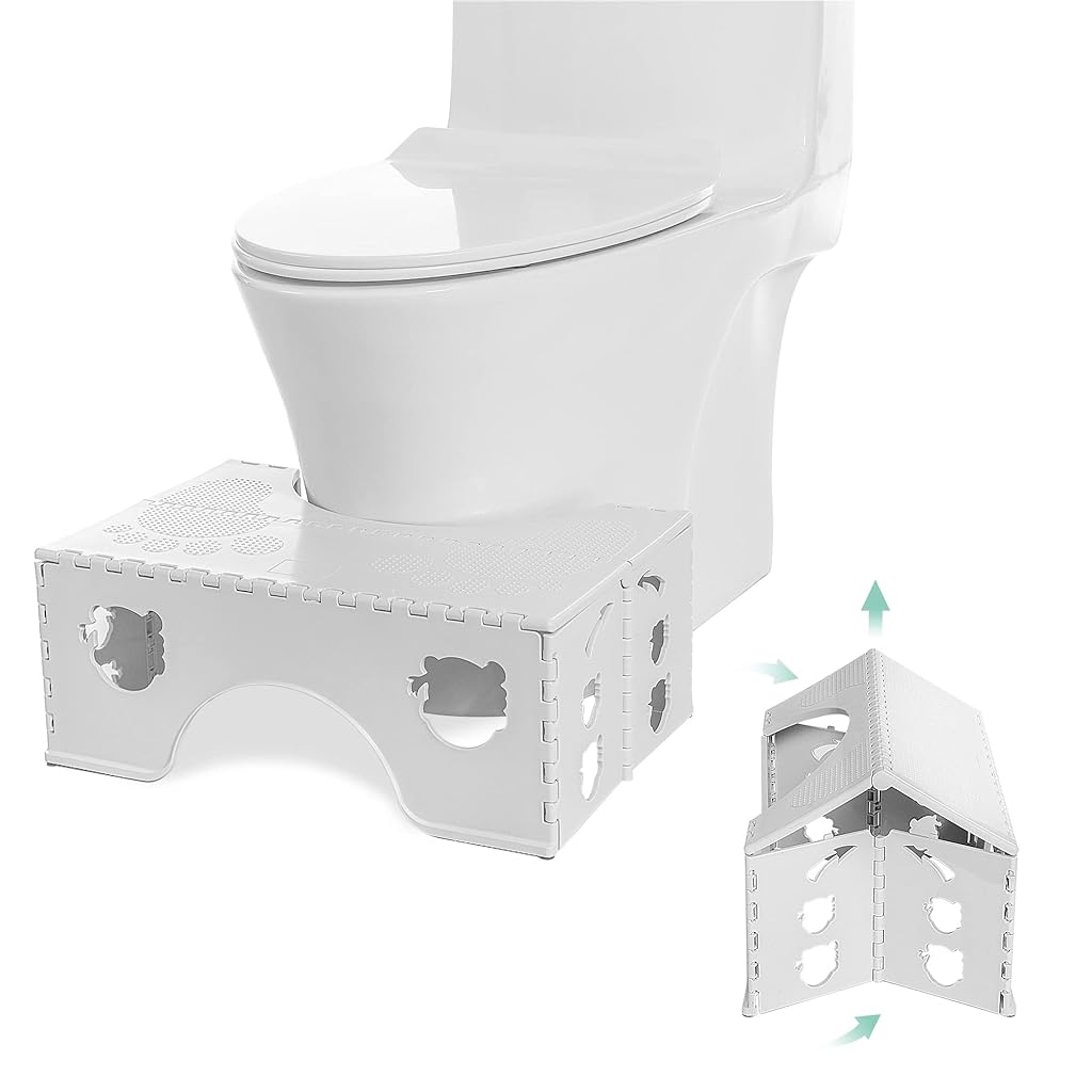 HANNEA® Folding Toilet Squatting Stool, Contour-Fit U-Shaped Stool with Anti-Slip Surface, Portable Bathroom Squatting Chair for Improved Bowl Movement, 45x30x18cm