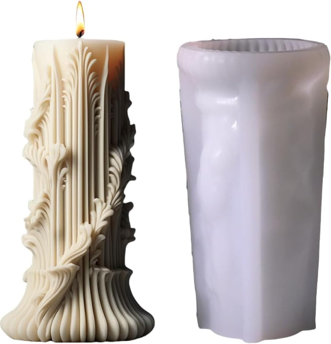 HASTHIP Cylindrical Candle Mold for DIY 3D Resin Wax Candles featuring Embossed Design | Flexible Silicone for Easy Demolding