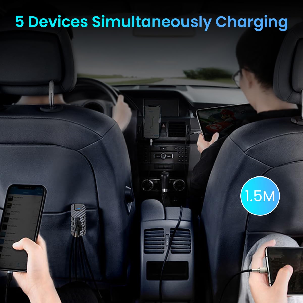 STHIRA Car USB Hub for 12 24V Vehicles with 6 Ports and PD 66W Fast Charging | LED Light Design