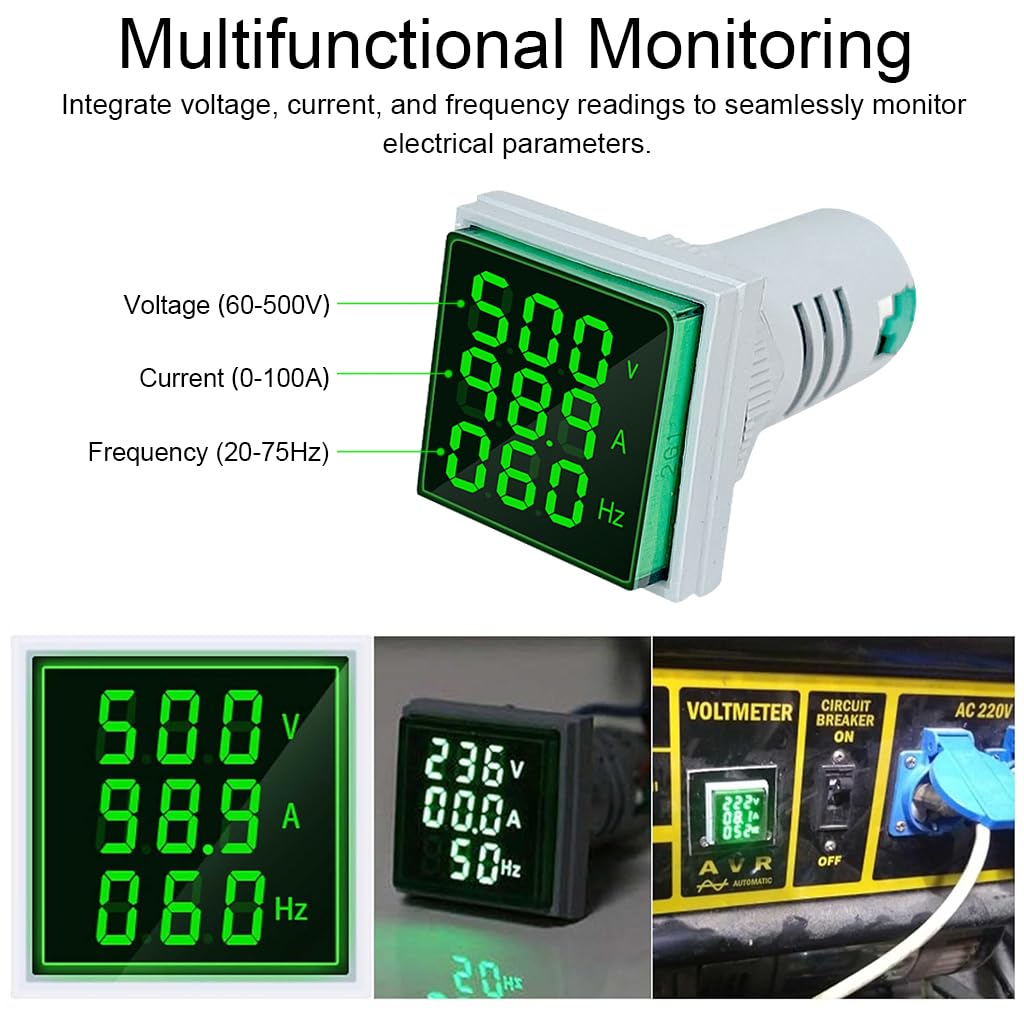 Serplex LED AC Digital Ammeter Voltmeter for Equipment Monitoring with 60-500V 0-100A Range | Featuring Clear 3-Digit Display