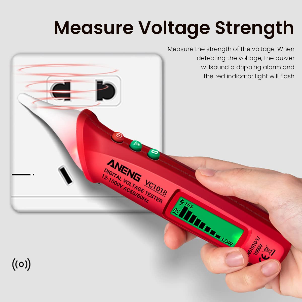 Serplex® Non-Contact Voltage Tester with Light, Voltage Tester Pen Adjustable Sensitivity AC 12V-1000V, Tester Electrical Continuity Tester, Live/Neutral Wire Tester with LCD Display Buzzer Alarm