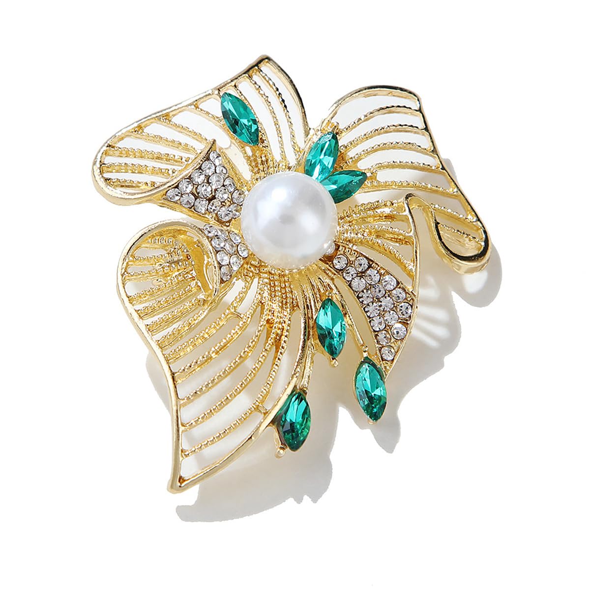 SANNIDHI Women's Brooch for Wedding and Festival featuring Emerald Rhinestones and Pearls