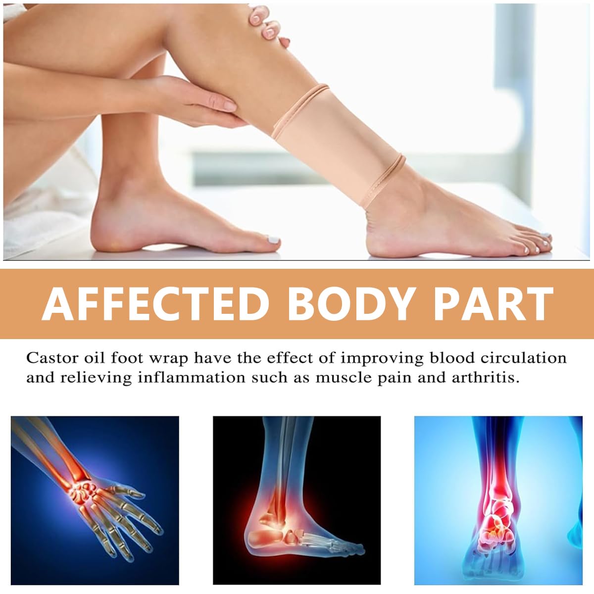 HANNEA Castor Oil Foot Pack Kit for Pain Relief featuring Adjustable 13.58 in Wrap | Reusable Flannel and Waterproof Layers