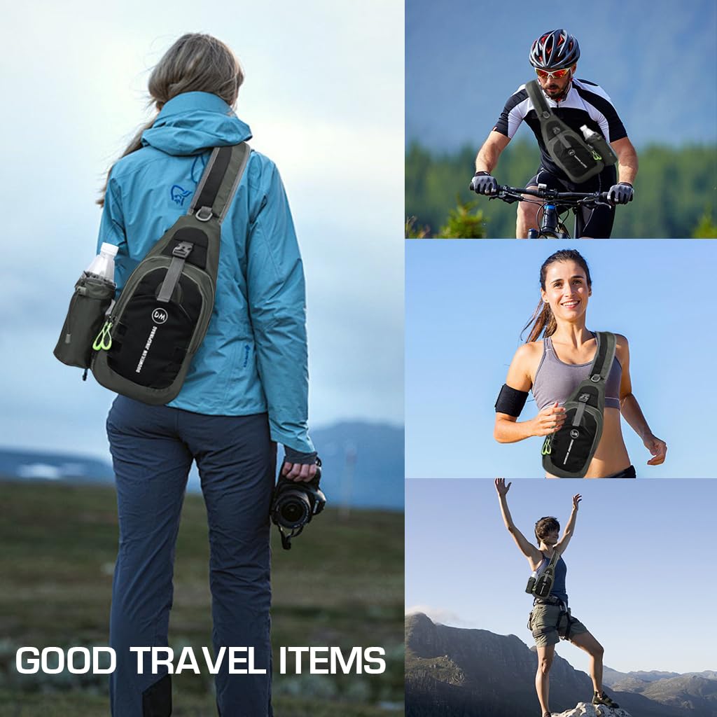 GUSTAVE Outdoor Sling Bag for Men with Dual Layer Design and Removable Bottle Pouch | Waterproof Nylon Chest Pack for Riding and Daily Use