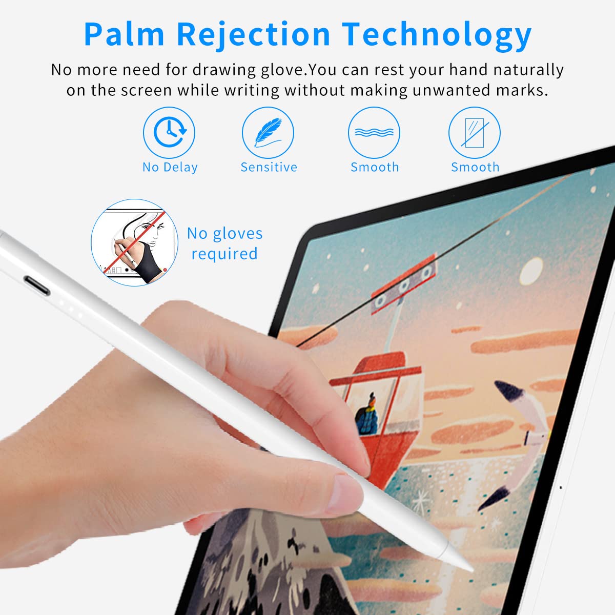 Verilux Stylus Pen Compatible with iPad 2018 and Later, High Precision & Sensitivity, Palm Rejection, Double Tap ON/Off, Power Display, Tilt Sensitivity, Magnetic Attchment, Blue Tooth Connection