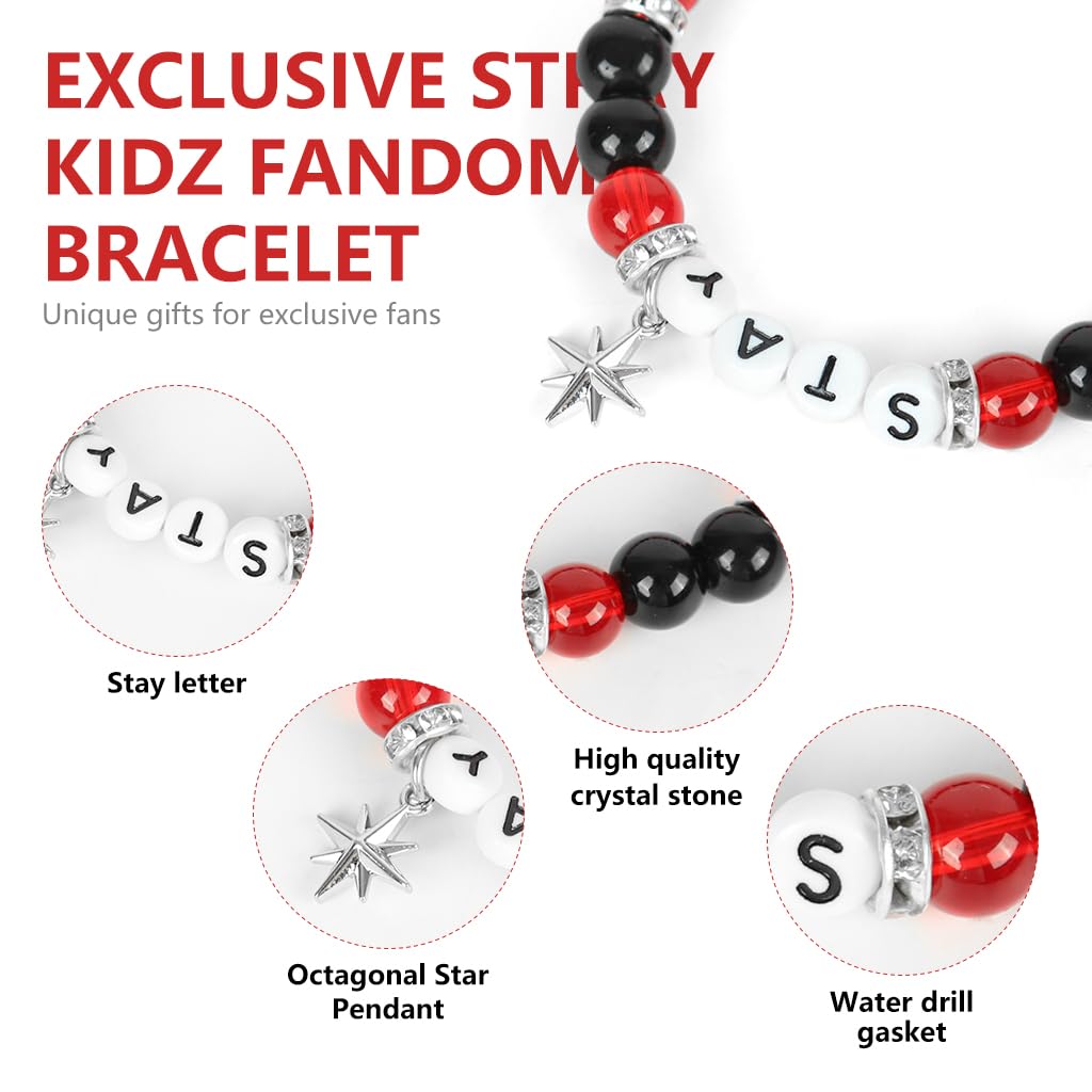 SANNIDHI Bracelet for Stray Kids Fans with Star Charm and Red Black Beads | Gift for Girls
