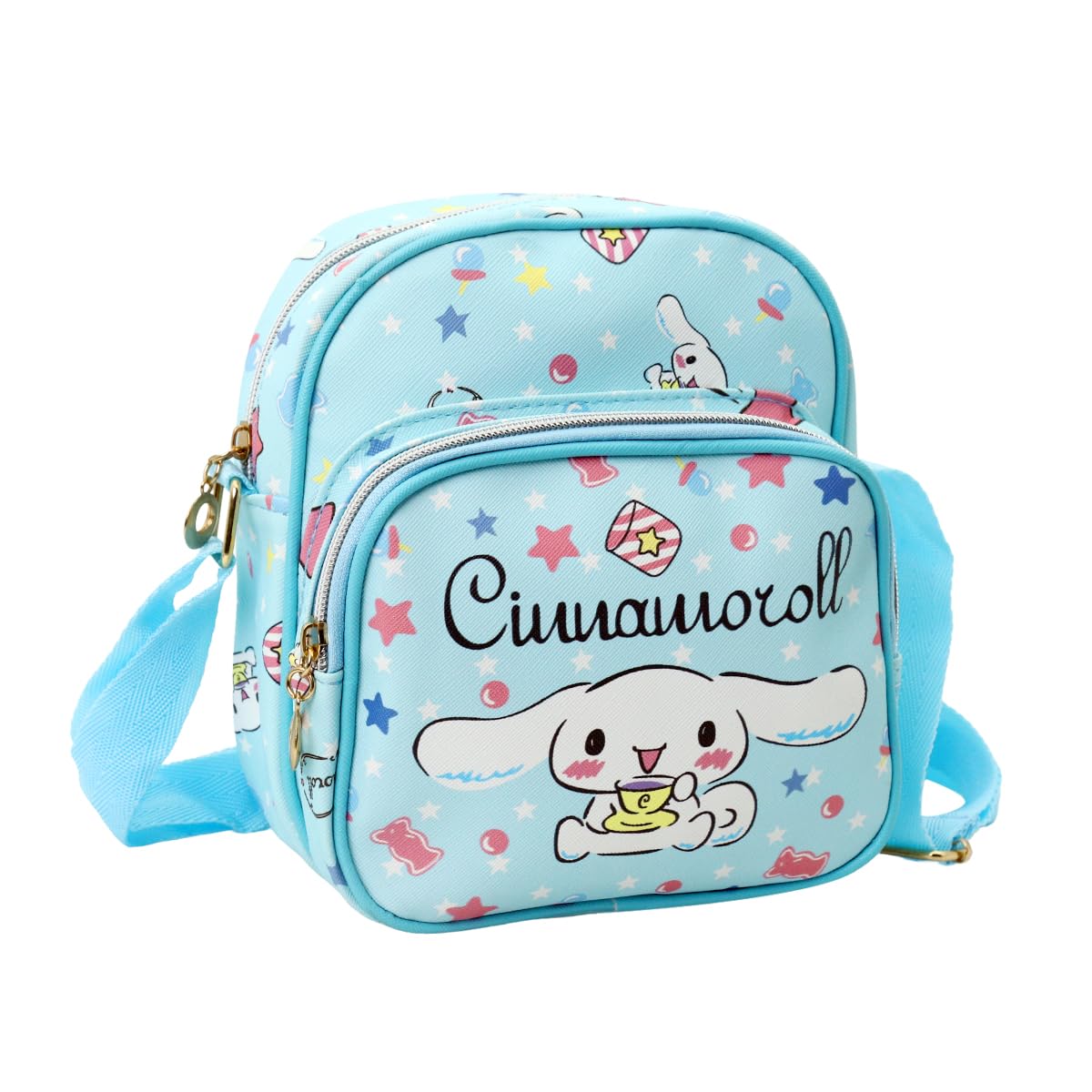 PALAY Cinnamoroll Crossbody Bag for Girls with 2 Zipper Pouches 18x10x20cm Blue | Removable Strap