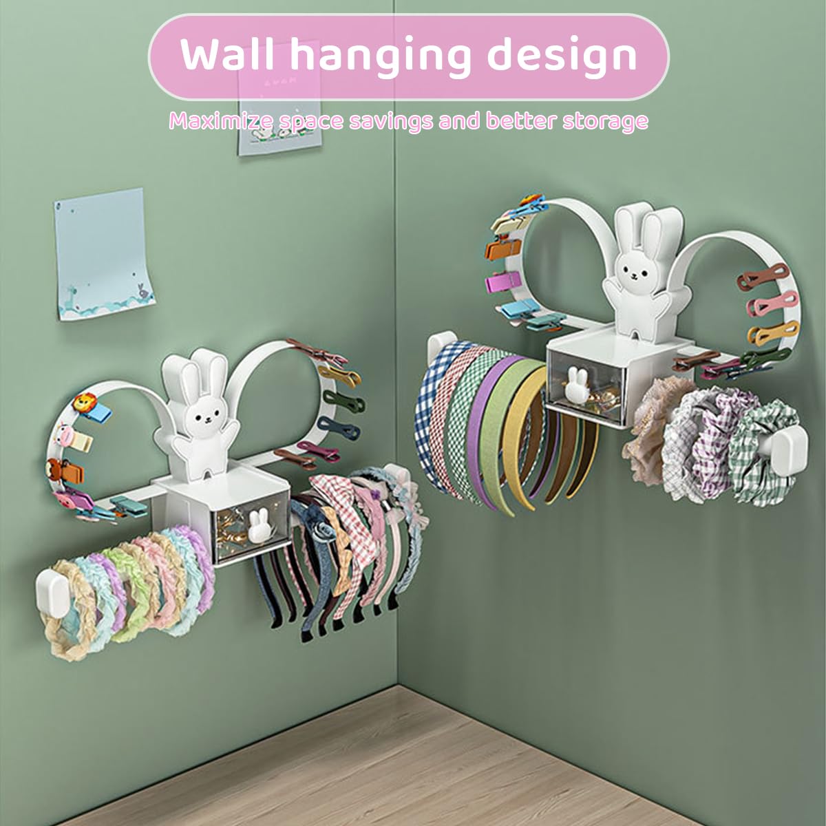 HASTHIP® Headband Holder Stand Scrunchie Organizer, Girls Hair Accessories Organizer Storage for Headband Hairband Hair Ties, Adhesive Scrunchy Holder Scrunchie Storage
