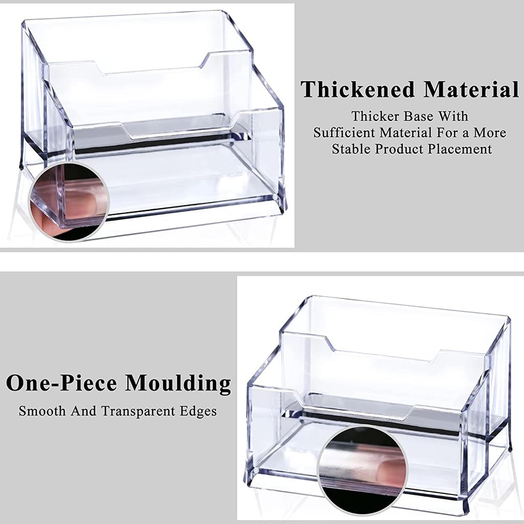 Zibuyu Clear Acrylic 2 Tier Business Card Holder for Desk with Thick Base and 200 Card Capacity