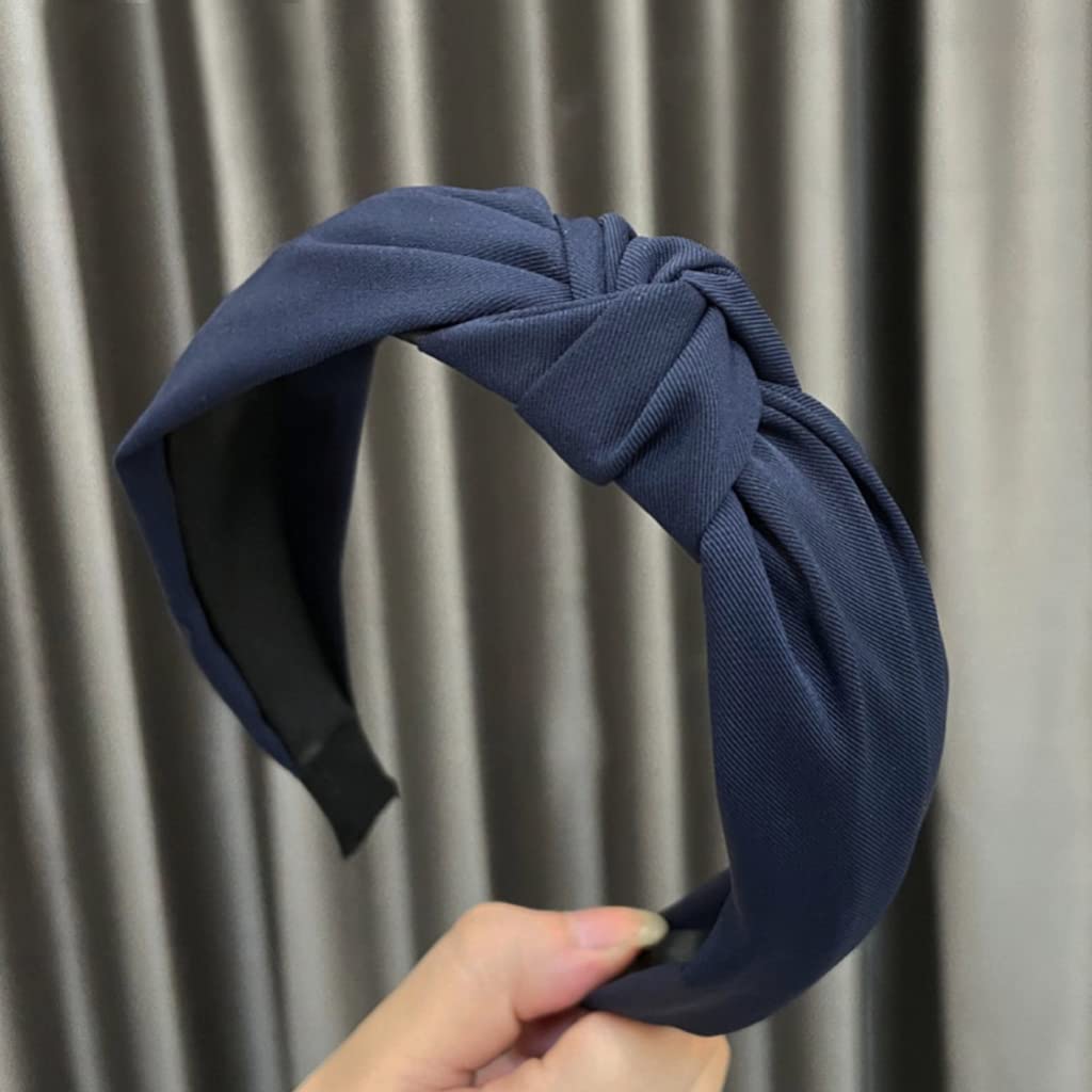 ZIBUYU Hairband for Women featuring Knotted Non Slip Design and 2 Pcs Black & Dark Blue Set