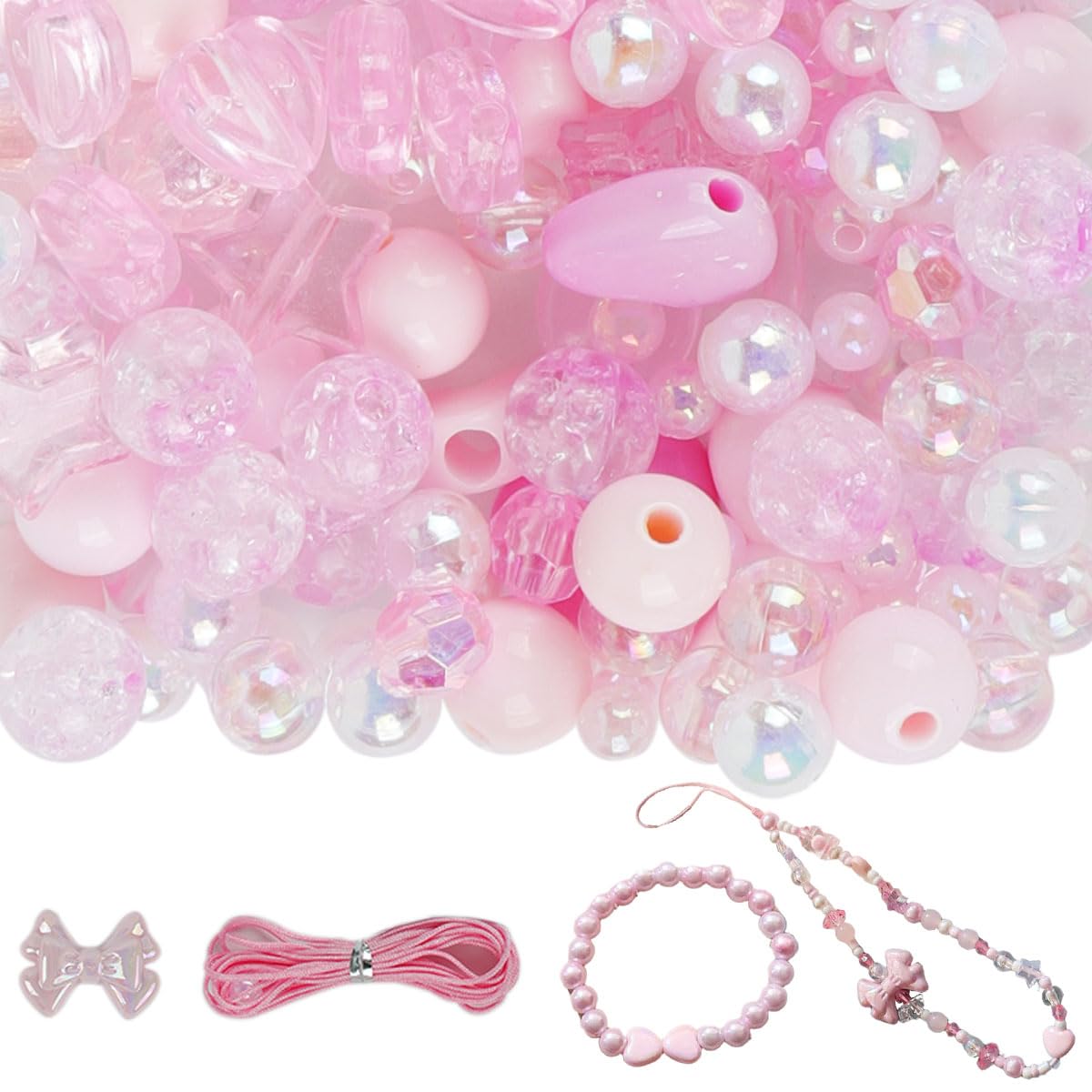 SANNIDHI Beads for Bracelet Making with Pink Bow Charms for Girls 7–14 | DIY Craft Kit