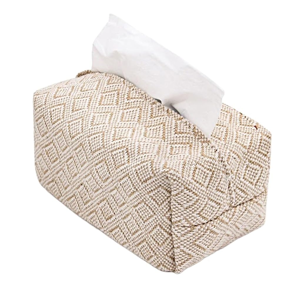 HASTHIP Tissue Paper Box Holder for Table and Bathroom with 17 x 9.5 x 8 cm Fit | Cotton Linen Beige Organizer