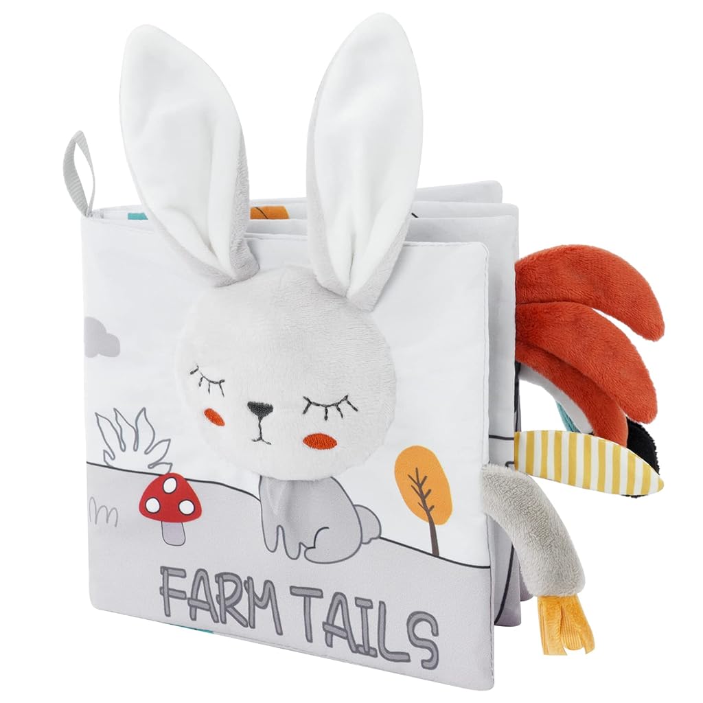 SNOWIE SOFT Baby Cloth Book Cartoon Grey Rabbit Toy Cloth Book Sensory Book Built in Squeaky Toy Baby Cloth Early Sensory Toy Book Sensory Book Gift Toy for Baby Toddler 3-12 Months