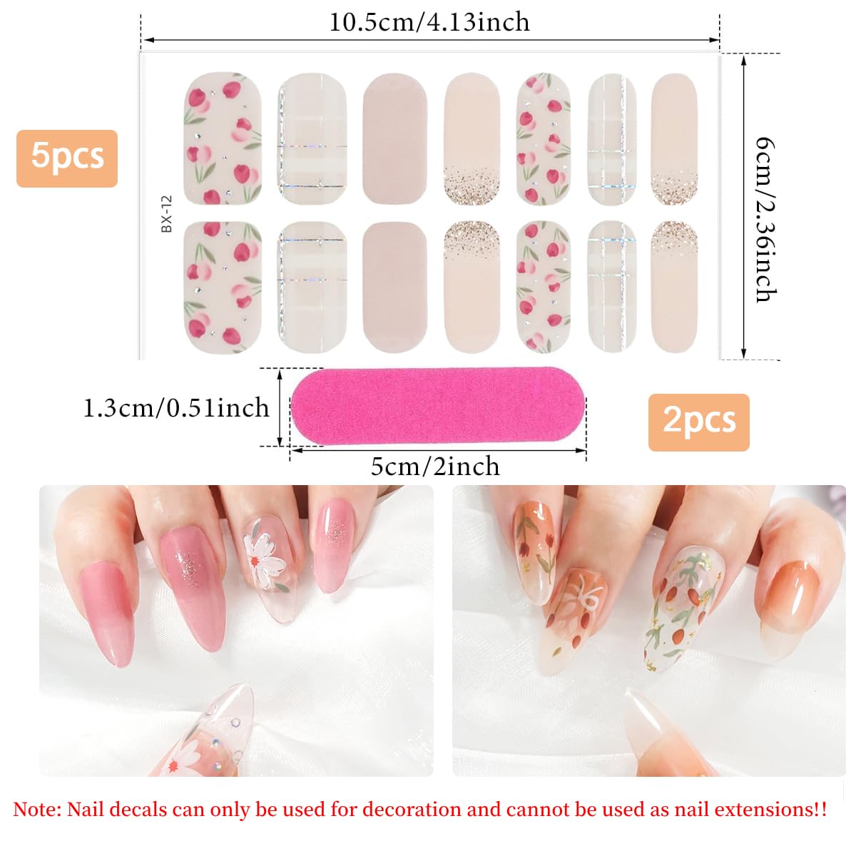 MAYCREATE® 5 Sheets Nail Stickers Fake Nail Decal Sticker Full Cover Nail Art Sticker Self Adhesive Embossing Nail Art Sticker for Various Nail Shape DIY Art Decal with 5 Styles(70pcs)