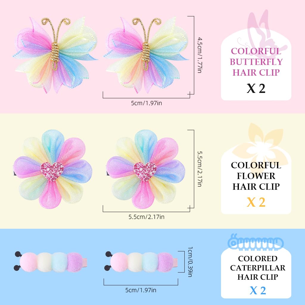 PATPAT Hair Clips Set for Girls with 6 Pieces at 2.2 in Featuring Butterfly and Flower Designs