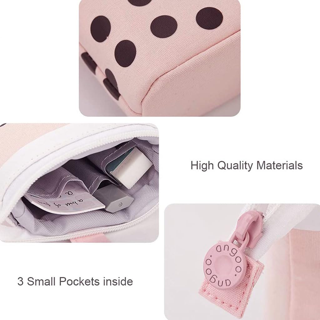 Zibuyu Telescopic Standing Pencil Case for School and Office featuring Dual Handles and Canvas Design | Cute Pink Boba Tea Holder for Pens and Makeup