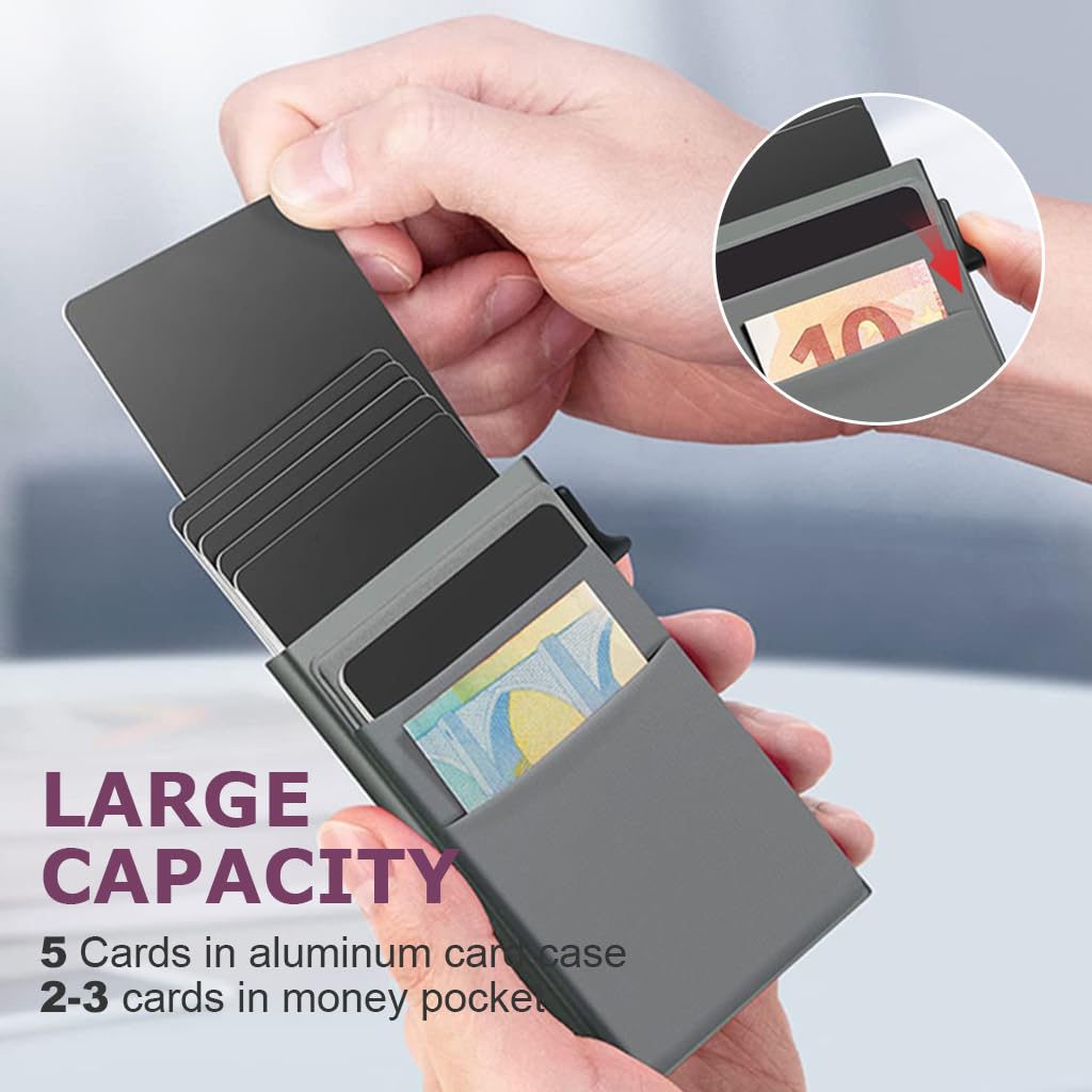 Venzina Pop Up Card Holder for Men with Push Up Slide Mechanism and RFID Blocking | 3.8x2.5 in Aluminum Slim Wallet