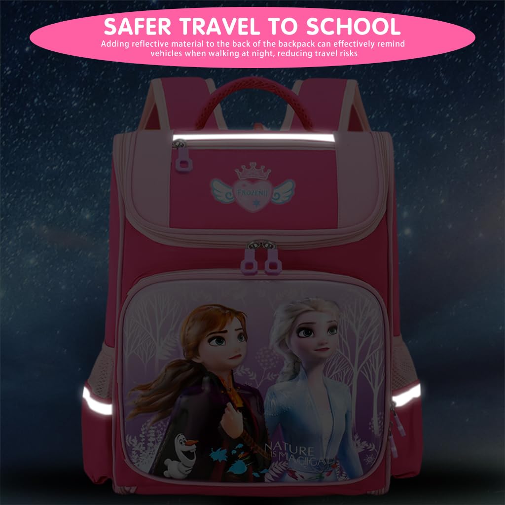 PALAY Girls School Backpack for Kids 6–12 with 36x28x16cm Capacity and Breathable Straps | Pink Elsa Princess Design
