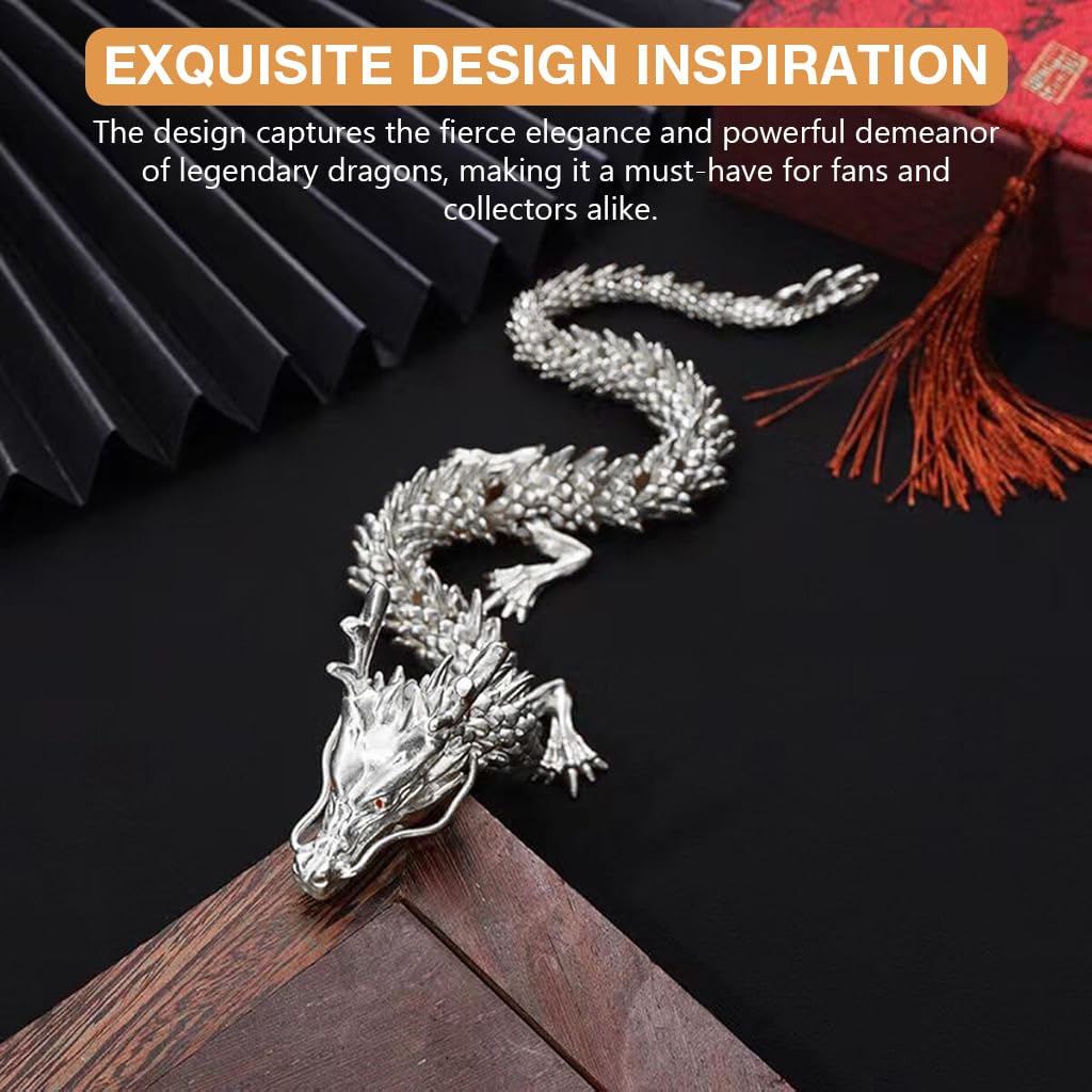 HASTHIP Dragon Statue for Home or Office Decor featuring 9.8 in Alloy Design and Silver Finish | Gift for Fantasy Lovers