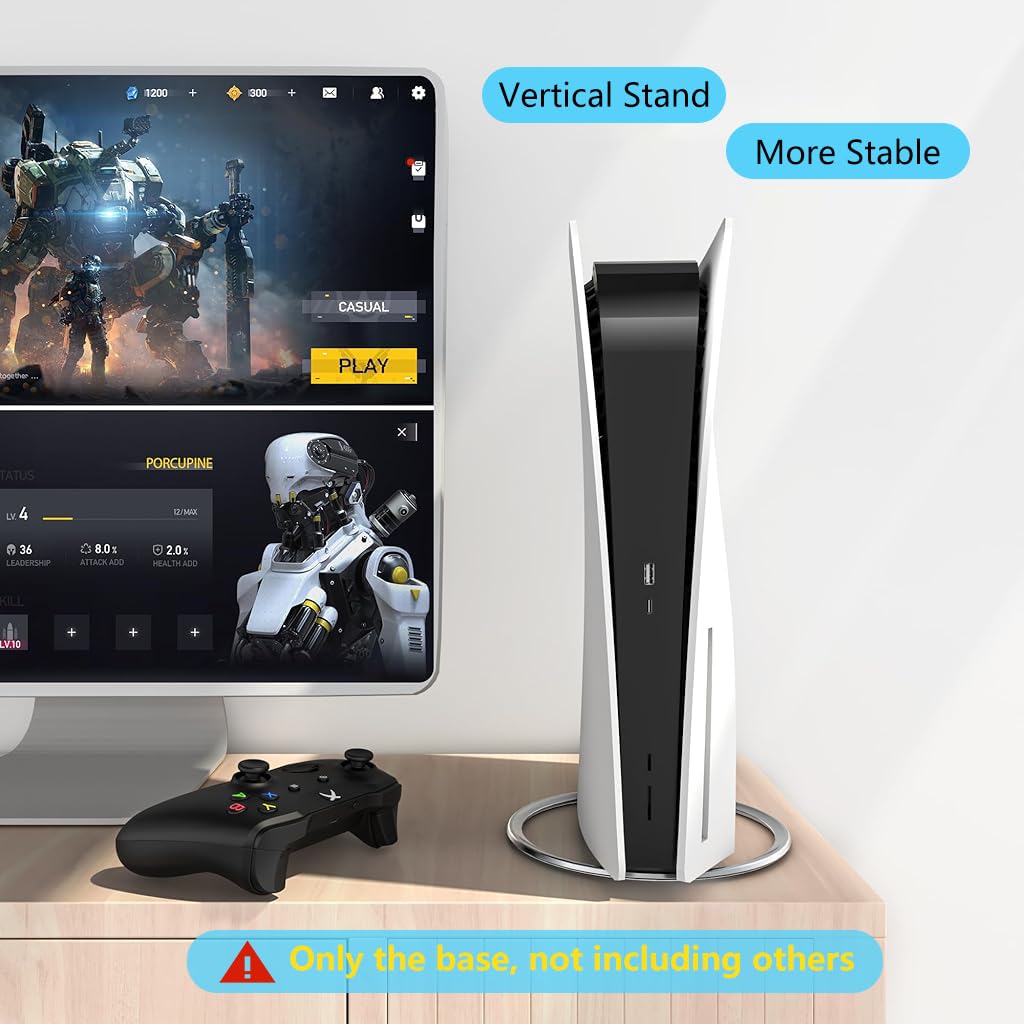 ZORBES PS5 Vertical Stand for Slim and Pro Consoles with Stainless Steel Ring Frame | Non Slip Space Saving Base
