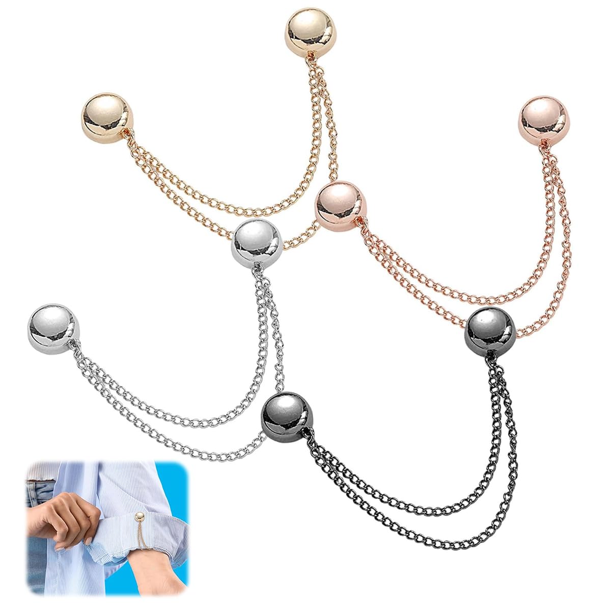 HASTHIP 4Pcs Magnetic Clothing Clip, Metal Pinless Brooch Clothes Hijab Magnets Chain, Magnetic Cuff Holder, Multi-Purpose Pant Buttons Clips for Shirts, Blazer, Trousers (4 Colors)