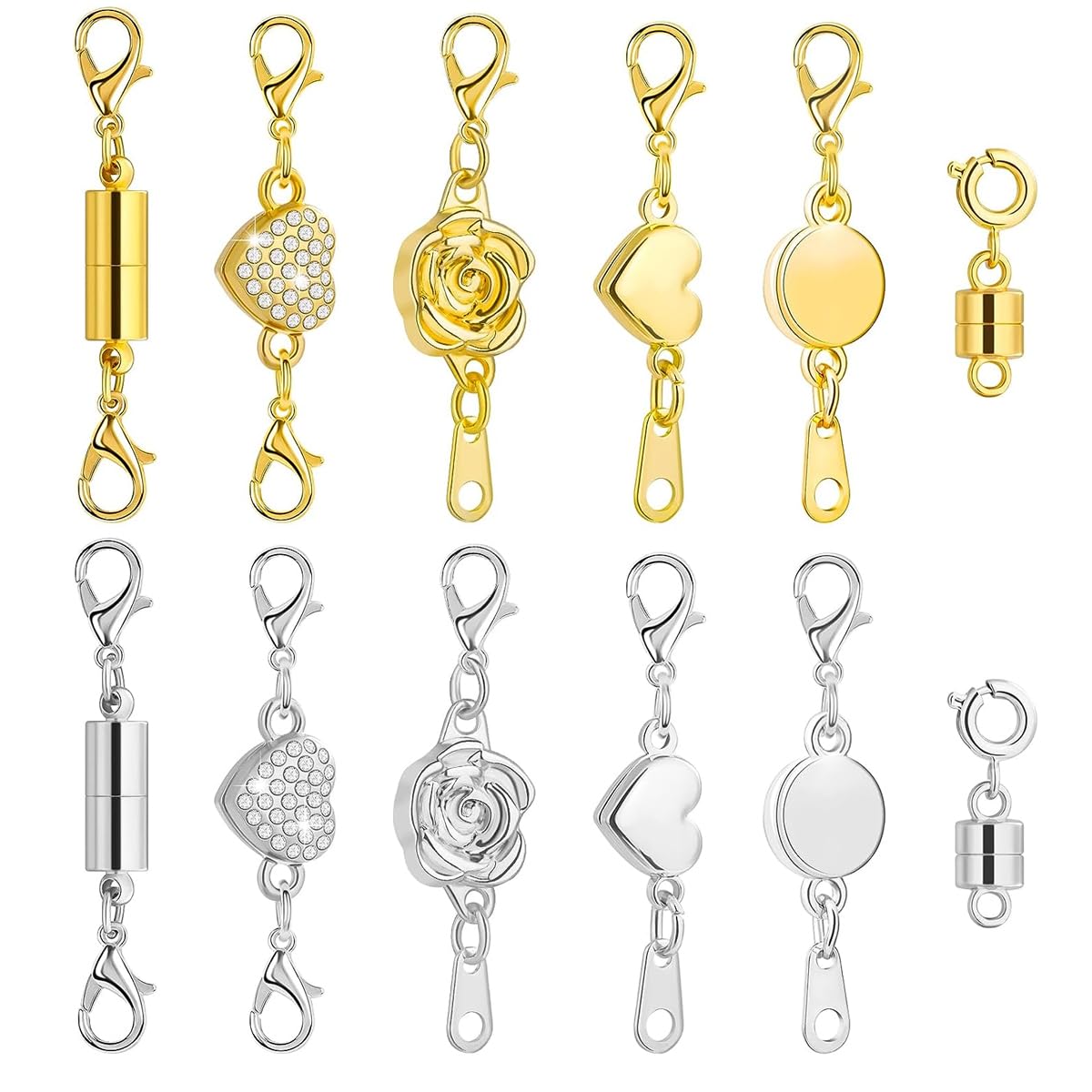 HASTHIP® 12Pcs Stylish Necklace Clasps and Closures 6-Style Golden & Silver Alloy Necklace Extension Clasps Bracelet Clasps Necklace Clasps  Jewelry Lobster Clasps Closures for Necklace Bracelet