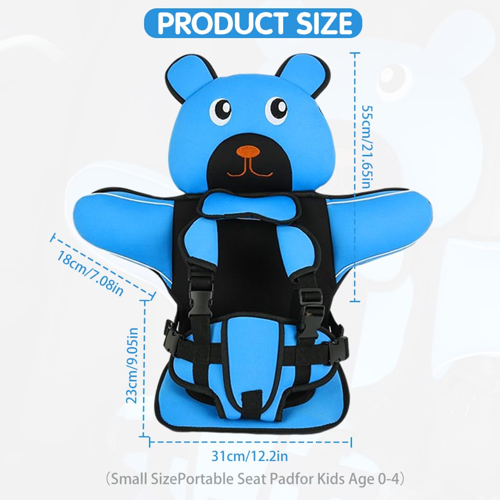 SNOWIE SOFT® Easy Baby Car Seat Liner with Quick Release Safety Buckle, Cartoon Blue Bear Car Seat Liner Pad for Kids Age 2-4 Universal Breathable Safety Seat Liner Pad for Strollers, Car, Scooter