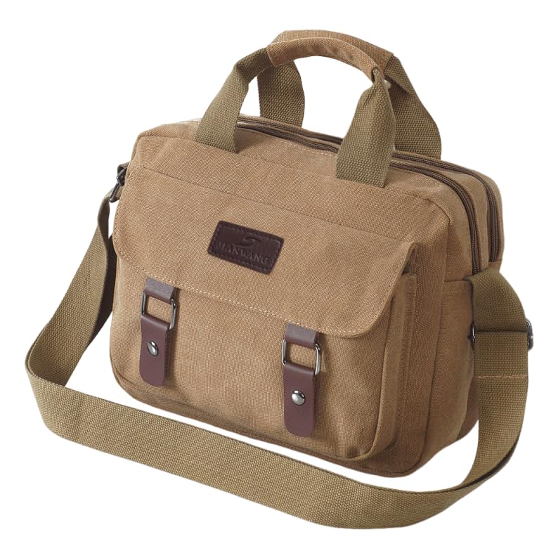 GUSTAVE® Canvas Vintage Messenger Bag Shoulder bag Leather Large Travel Crossbody bags for men women 15inch Laptop-Brown
