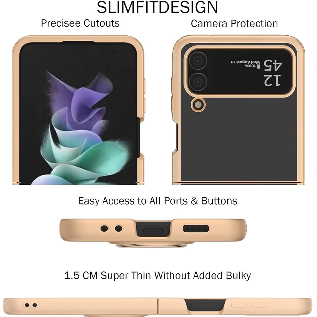 ZORBES Phone Case for Samsung Galaxy Z Flip 4 with Metal Frame and Grip | 2PCS Black Anti-Scratch Cover