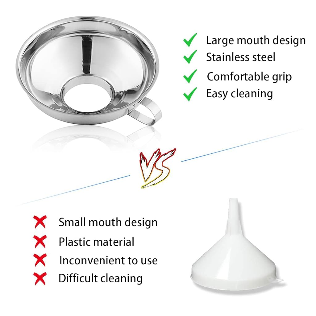 HASTHIP® 2pcs Canning Funnel for Kitchen Use with Handle, Multipurpose 304 Stainless Steel Funnel(5.8X2.3inch)