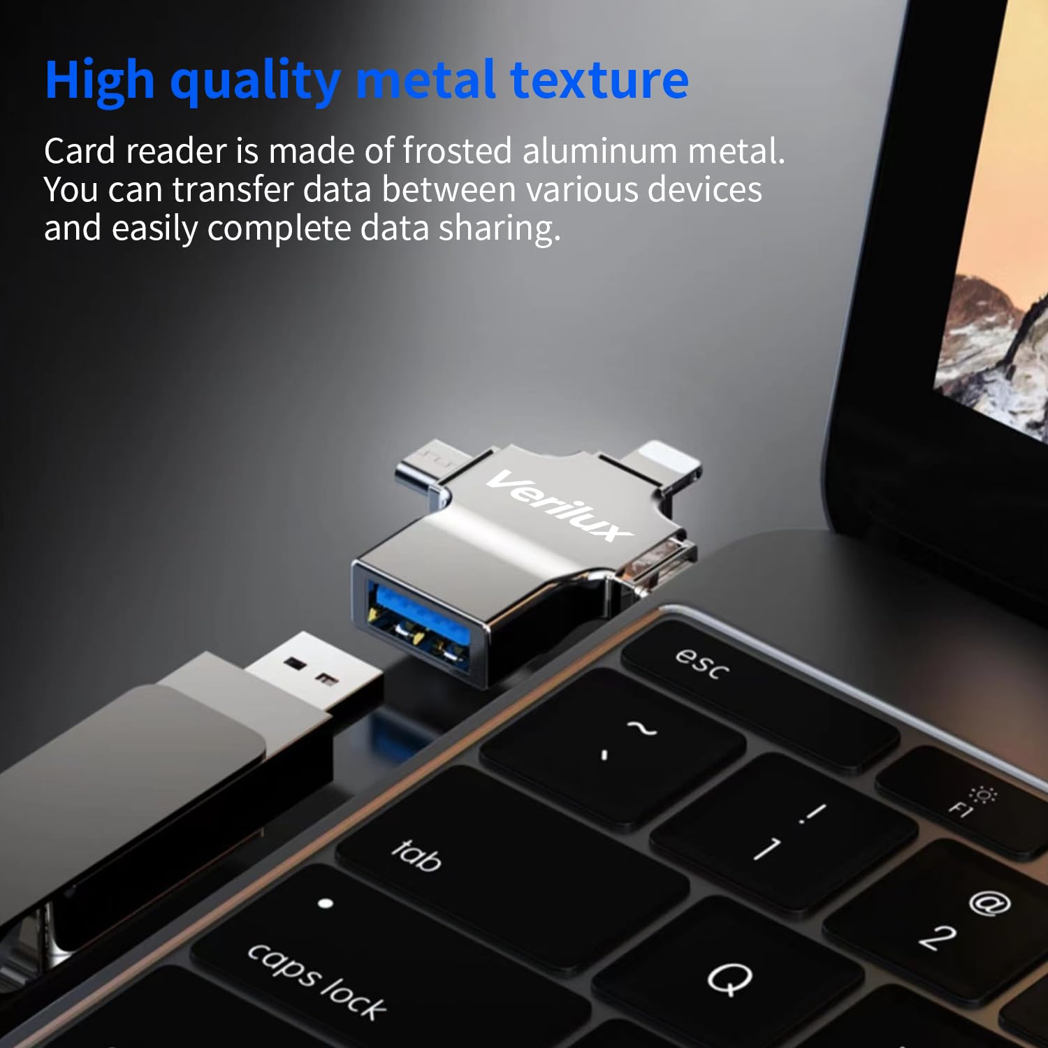 Verilux OTG Adapter 4 in 1 with Type C Micro USB and Lightning Ports for iOS and Android Devices