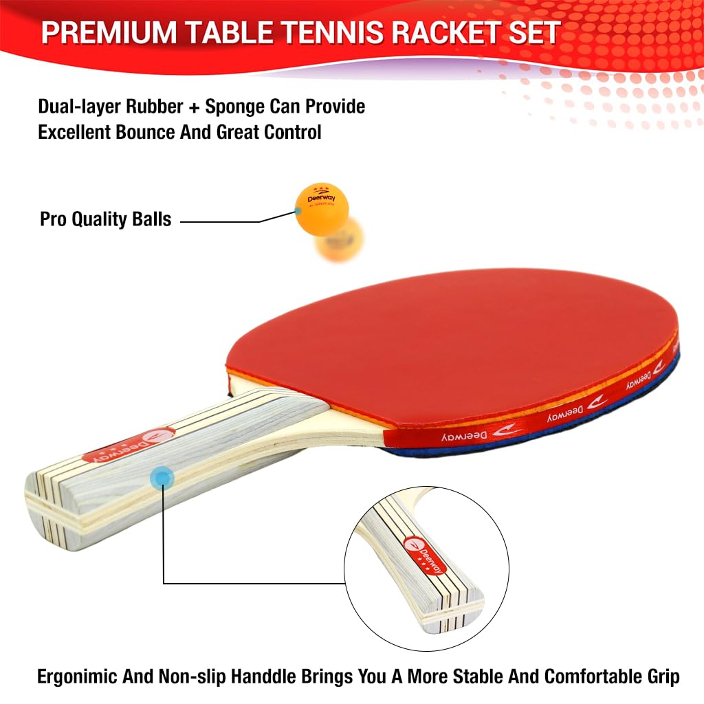 Proberos Table Tennis Racket Set with 7 Layer Wood Handle and 3 Balls | Storage Bag