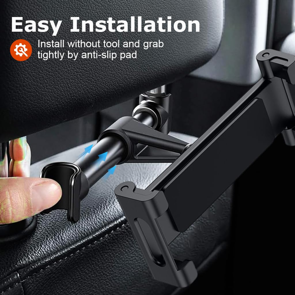 STHIRA Car Headrest Tablet Holder for 4.7–10.5 in Devices with 360 Rotation | Secure Grip