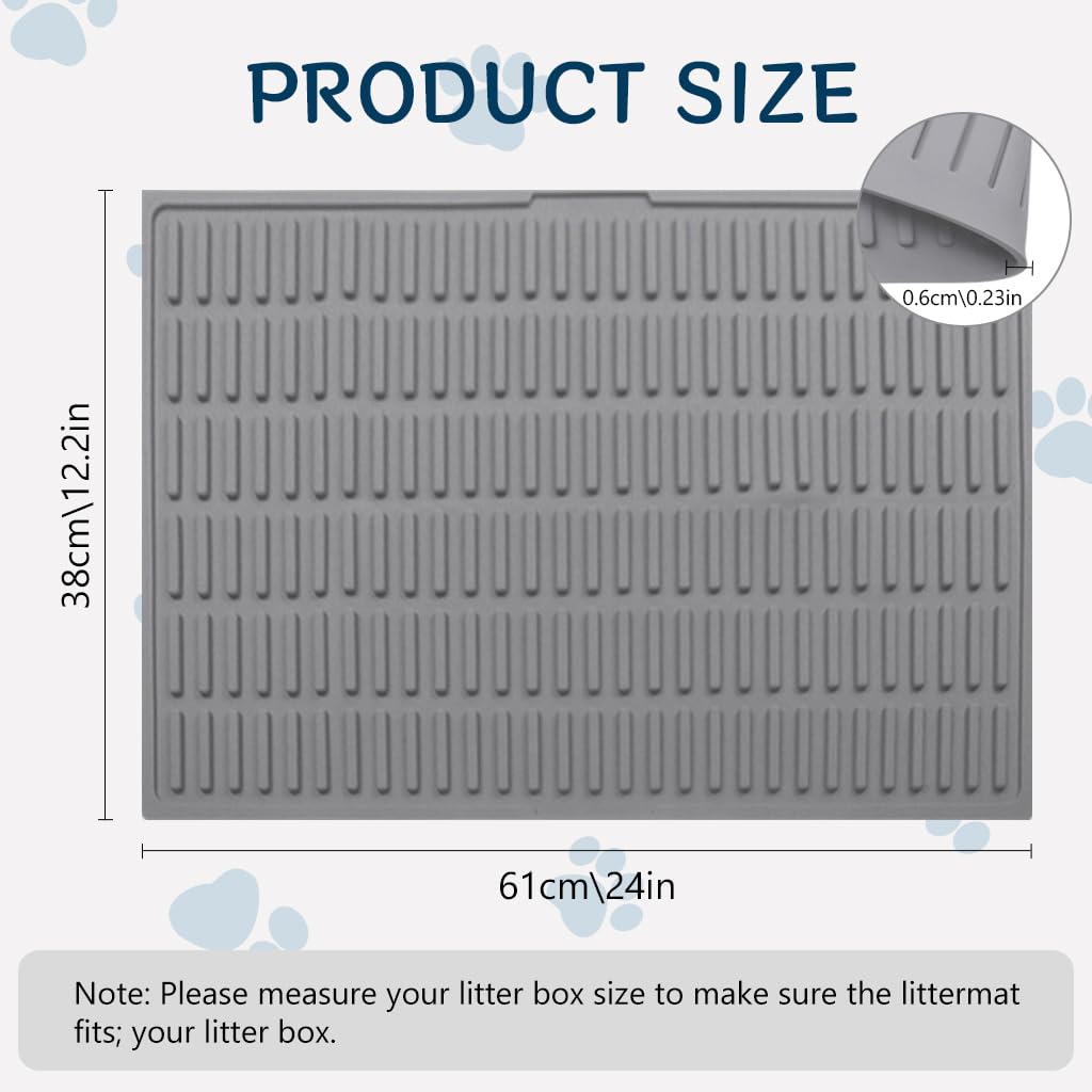 Qpets Cat Litter Mat for Cleaner Floors with Grooved Silicone Surface 24x14.96 in | Anti Slip Backing