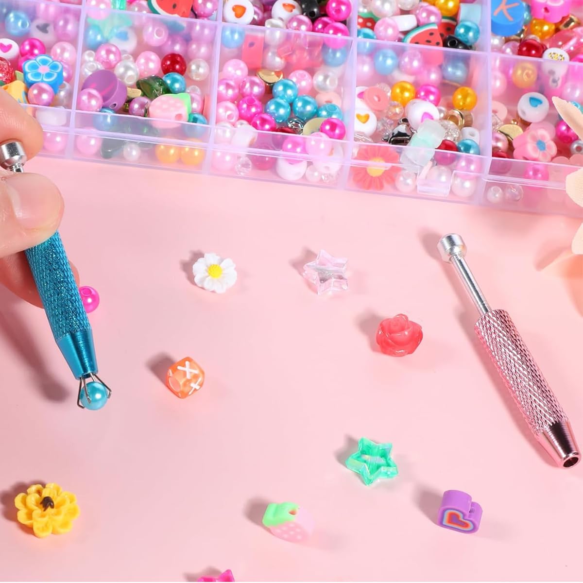 SANNIDHI Piercing Ball Grabber Tool Set for Jewelry and Craft Use with 4 Claw Holder | Blue and Pink 2Pcs