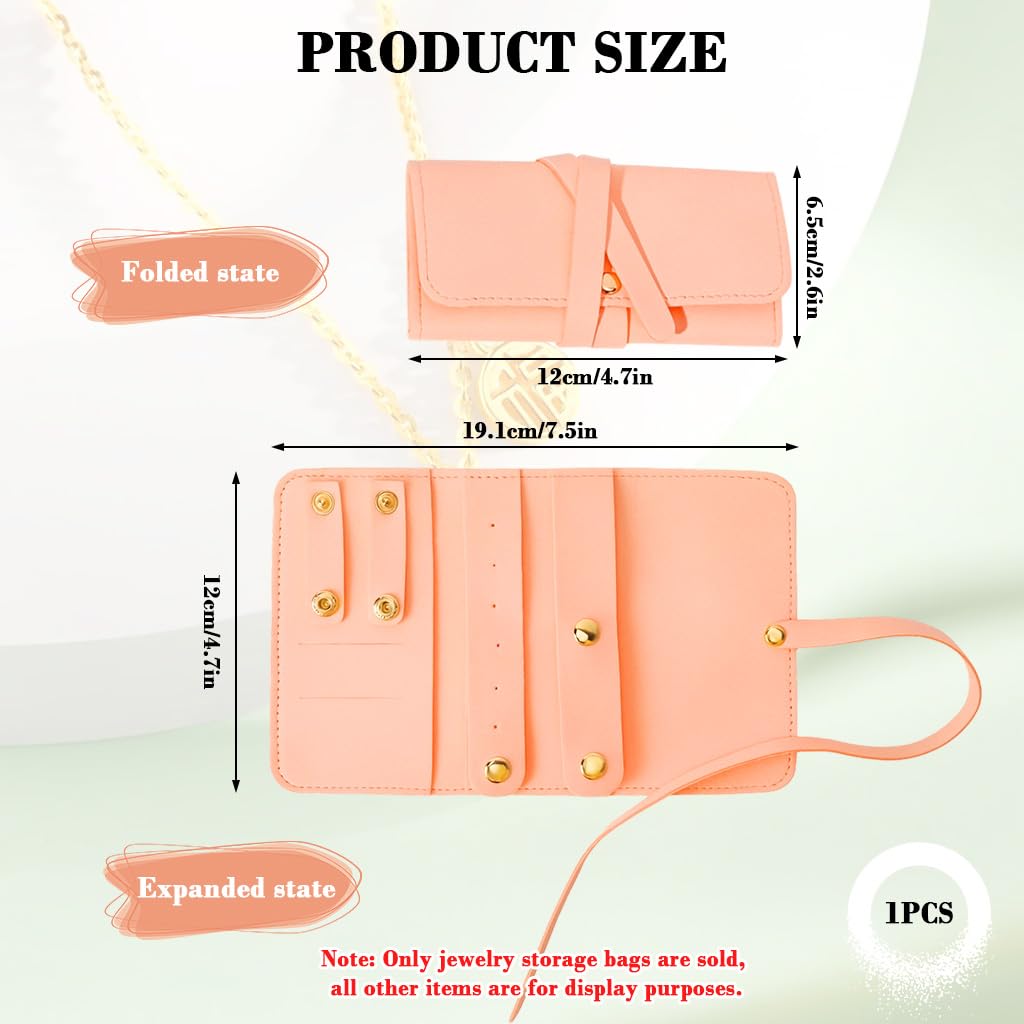 MAYCREATE Jewellery Organiser Pouch for Travel with Roll Up Strap 12 x 6.8 x 1.5 cm Pink PU | Ideal for Women and Girls