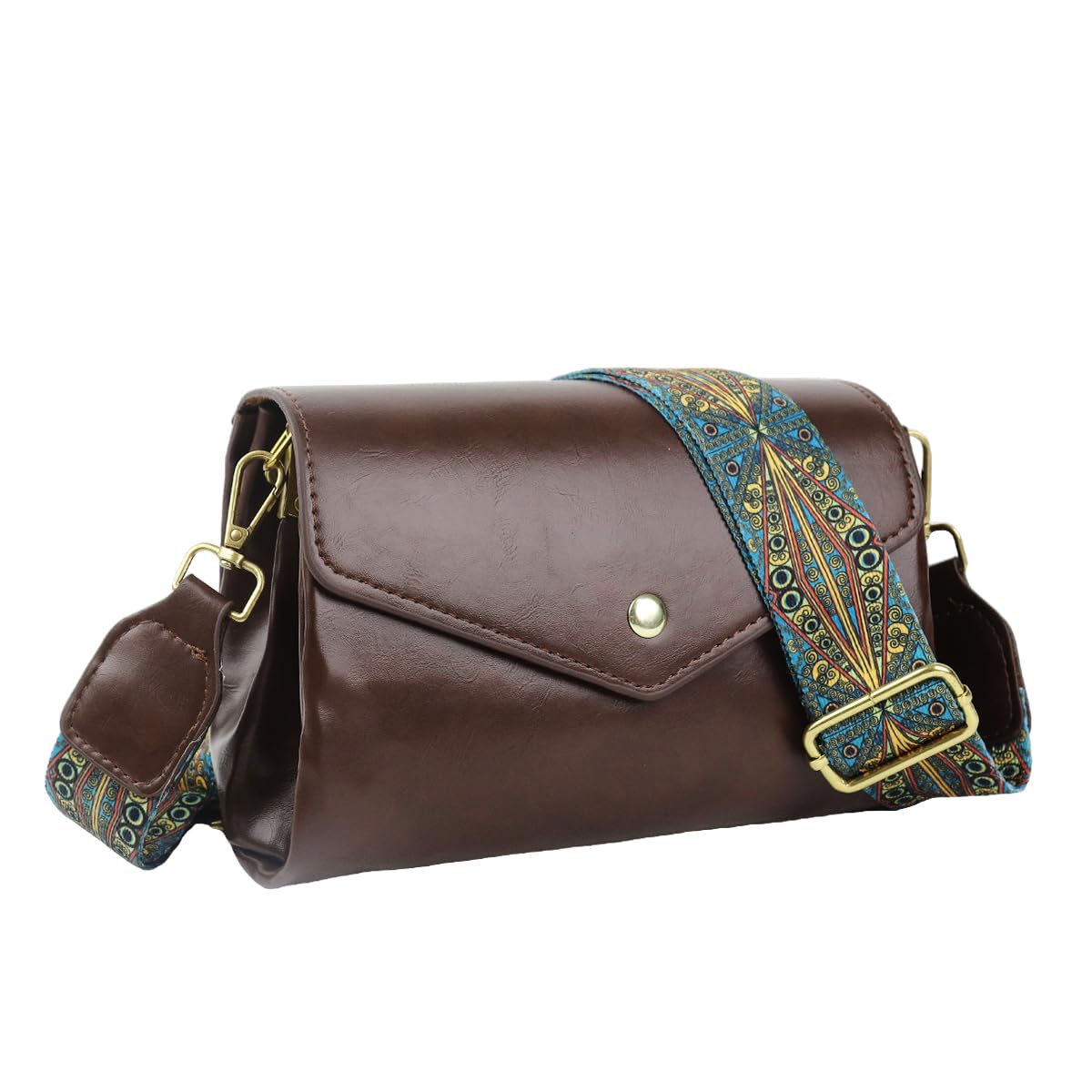 PALAY Shoulder Bag for Women featuring 5 Compartments and Snap Closure 19x13x12cm | Vintage Brown PU Crossbody