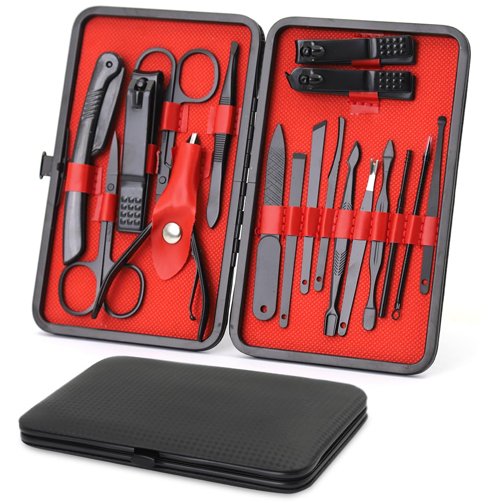 ZIBUYU Manicure Kit 18pcs Nail Clippers Pedicure Set & Eyebrow Grooming Kit, Stainless Steel Nail Care Tools Personal Care Tool Kit with Storage Case Travel Nail Clippers Manicure Kit