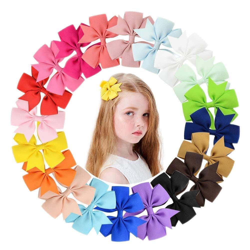 SNOWIE SOFT  20 Pcs Hair Bows for Kids Girls 3 Inch Grosgrain Ribbon Baby Girls Bow Hair Clips Alligator Hair Barrettes Hair Accessories for Infants Toddlers Kids Teens