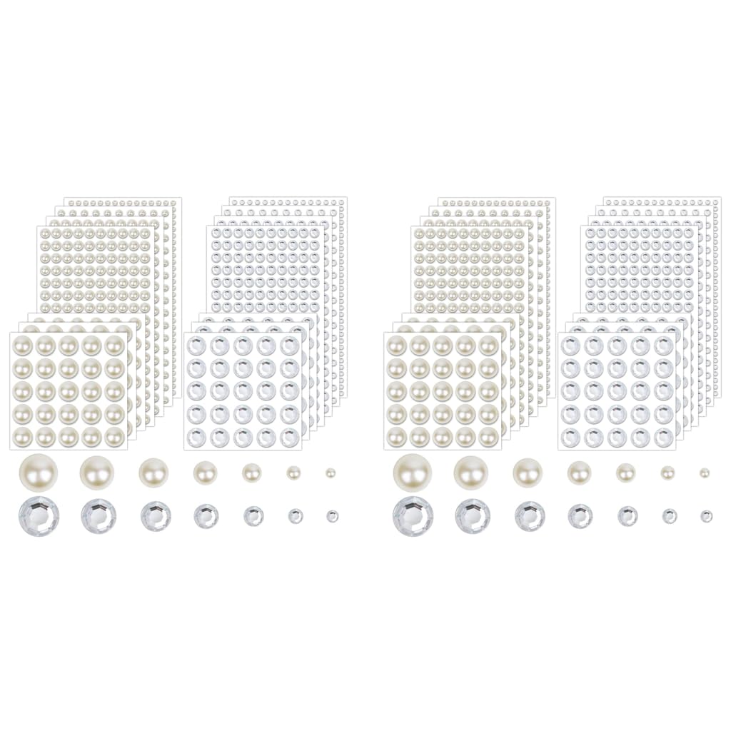 MAYCREATE Pearl Stickers for DIY Makeup and Crafting with 2000PCS Rhinestones & Faux Pearls