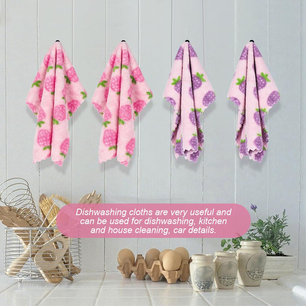 HASTHIP Reusable Kitchen Towels 30x30cm for Cleaning with Soft Coral Fleece | 4Pcs Set