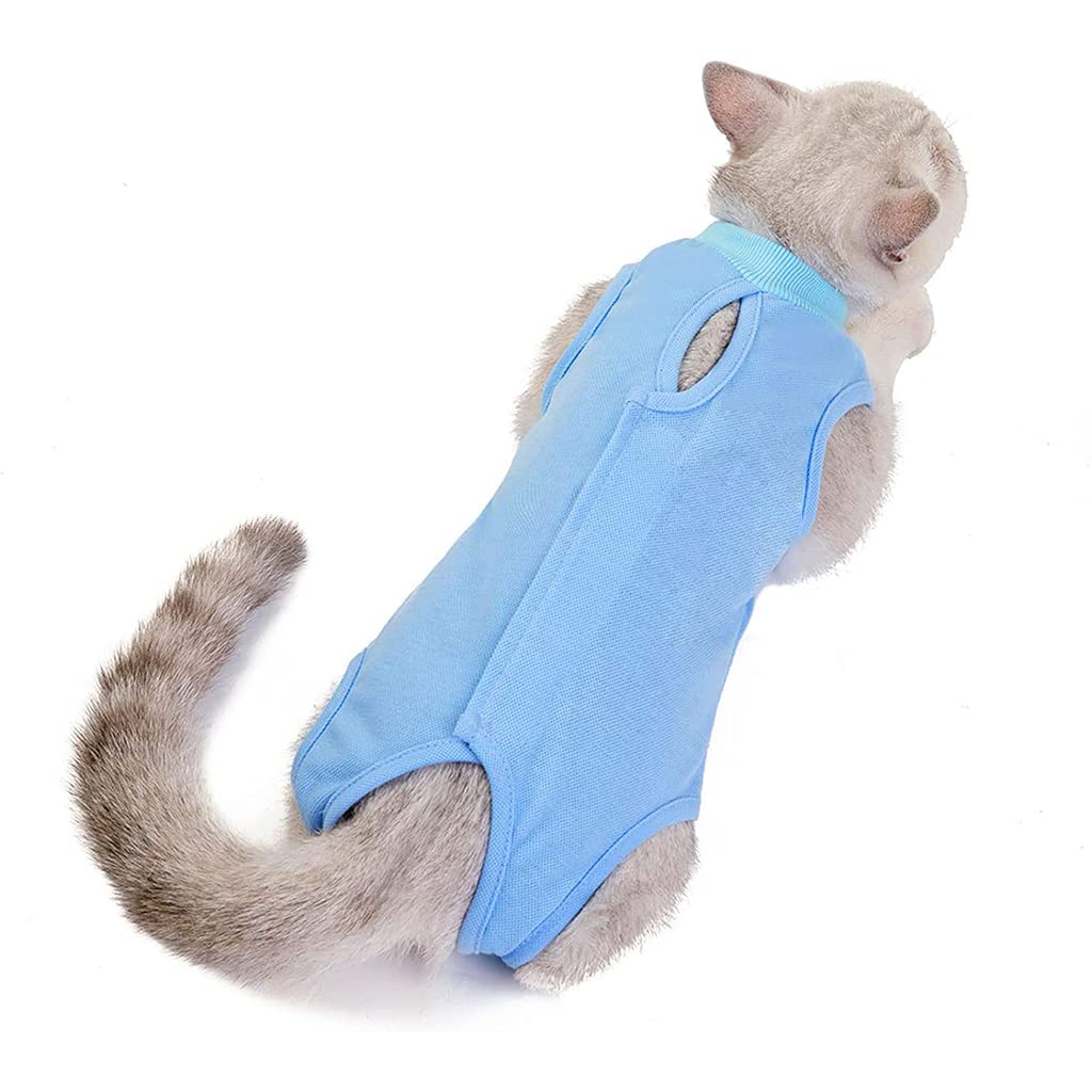 Qpets® Cat Recovery Suit After Surgery Cat Clothes for Abdominal Wounds, Fix Wound Wrap, Cat Surgery Suit for Surgery Recovery, Cat Clothes with Adjustable Closure(M, Blue)