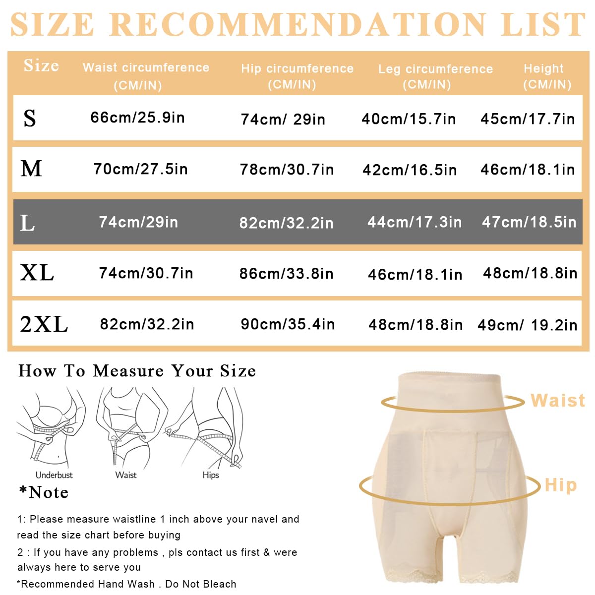 PALAY Hip Pads for Women with Dual Hip Insert Pads and 78 cm Waist Fit | Apricot XL Shapewear