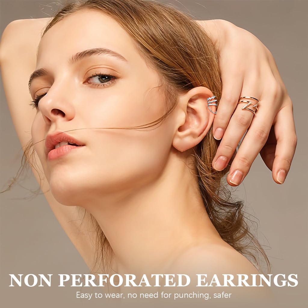 SANNIDHI Ear Cuff Earrings for Women with Non Piercing Clip On Design and Silver Finish | 3 Pairs Hypoallergenic Trendy Jewelry