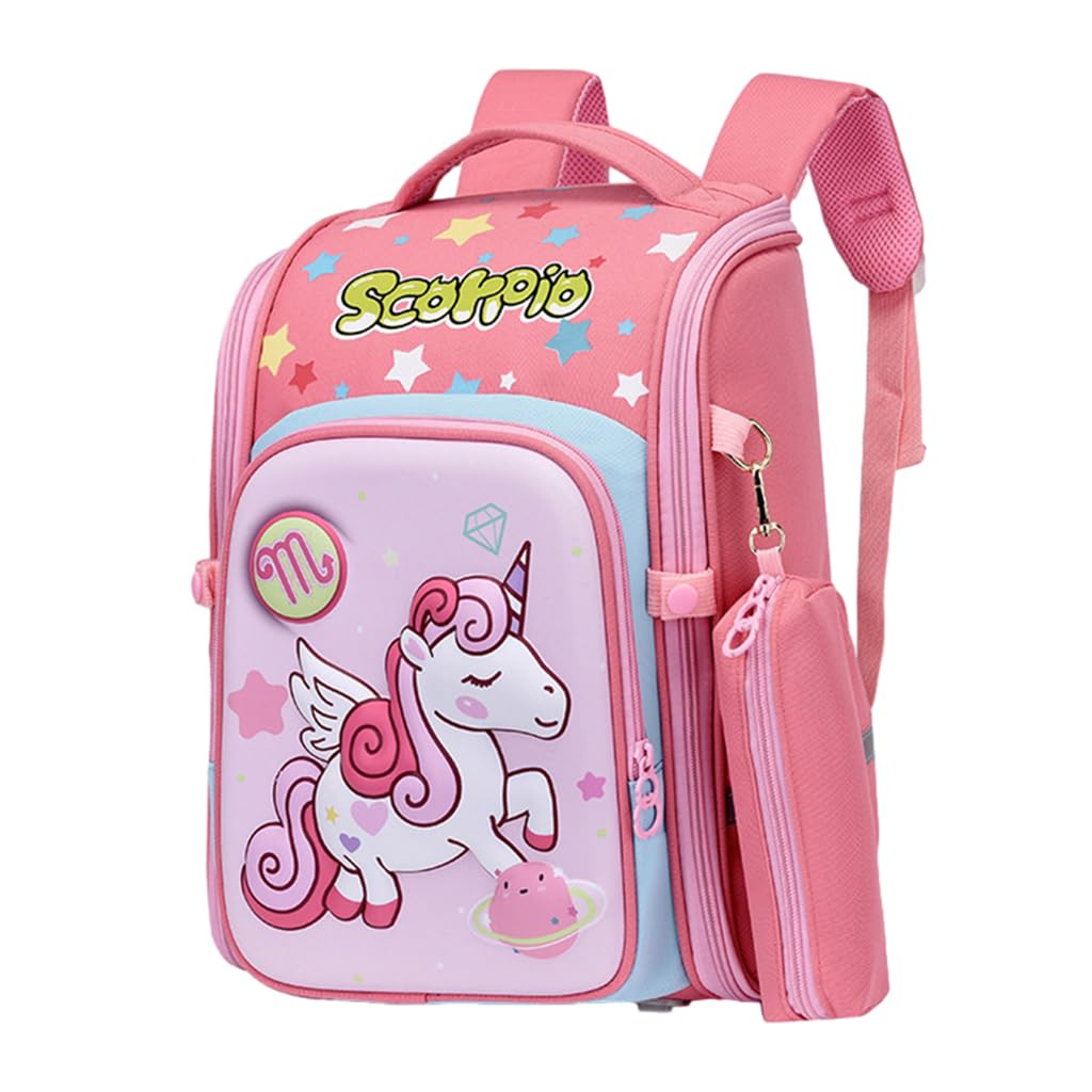 PALAY® Girls School Backpack Unicorn Cartoon Backpack with Pencil Pouch Primary Bookbag Girls Backpack for School, Travel, Burden-relief Backpack School Gift for Kids 6-12 Years Old