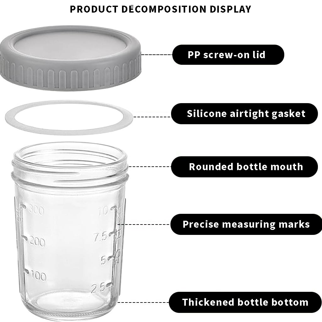 Supvox Overnight Oats Containers for Breakfast with Anti Leak Lid and Spoon 350ml Glass Jars | Pink and Grey Set of 2