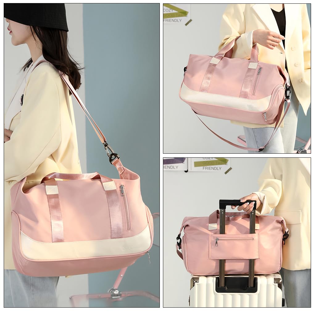 ZIBUYU Gym Bag for Women with Shoe Compartment and Detachable Strap | 47x22x25cm Travel Duffle