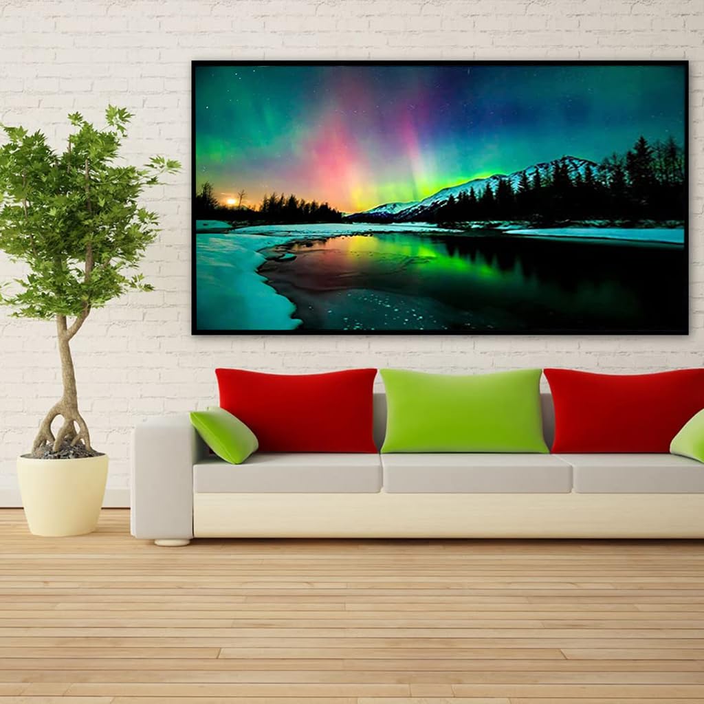 HASTHIP Diamond Painting Kit for Adults with Full Drill Rhinestones 27.5×15.7in Canvas | Aurora Lake DIY Home Wall Art